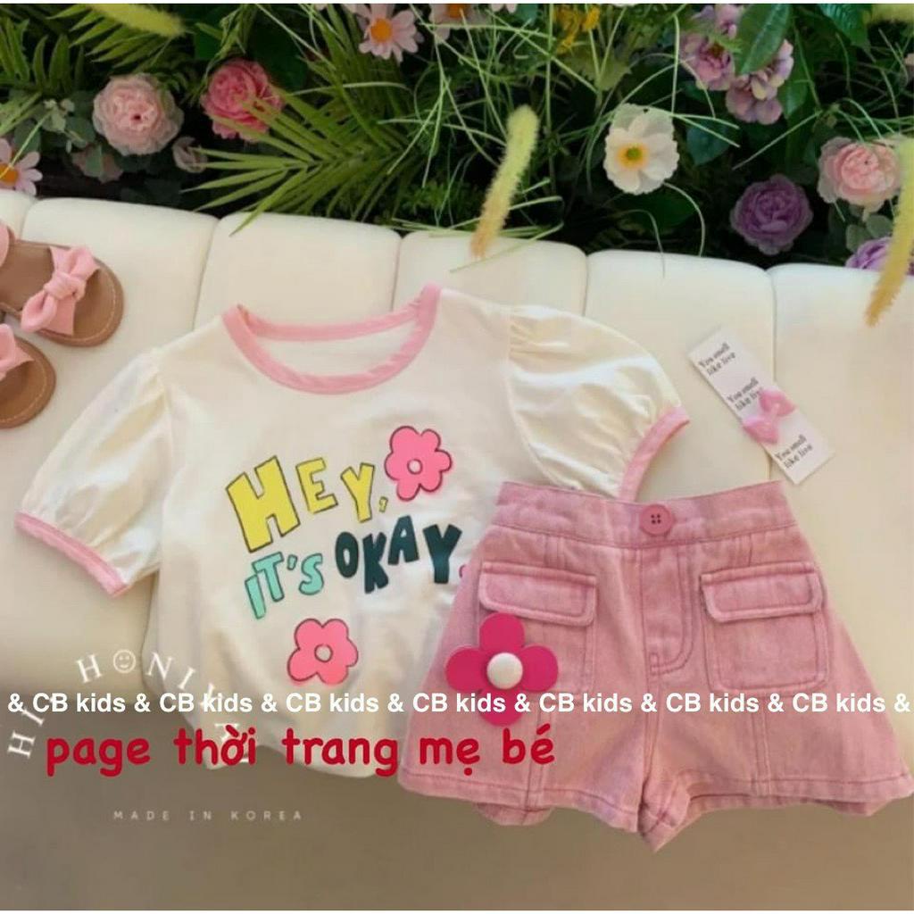 Sét bộ áo viền hồng kèm quần kaki hồng cho bé gái