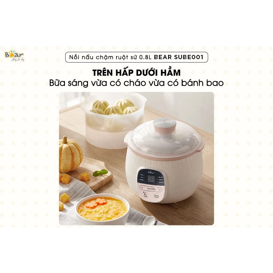 [BH 18 THÁNG] NỒI CHÁO CHẬM BEAR 0.8L BẢN QUỐC TẾ CÓ LỒNG HẤP