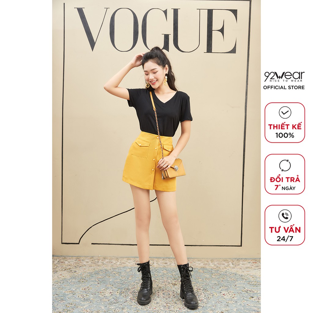 Áo phông nữ ngắn tay cổ tim 92WEAR thiết kế basic trẻ trung, chất cotton thoáng mát, thấm hút mồ hôi ATA2046