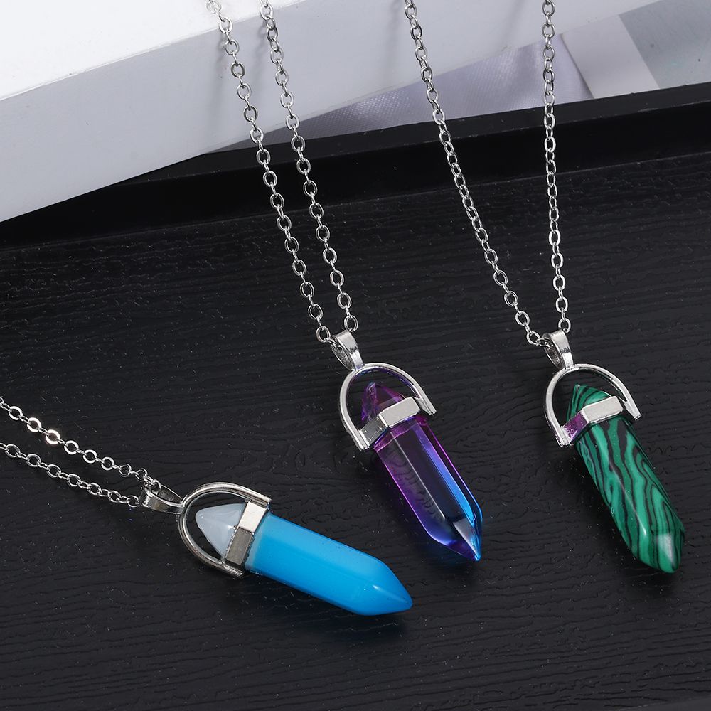 Vòng cổ mặt đá lục giác tự nhiên thời trang cho nữ