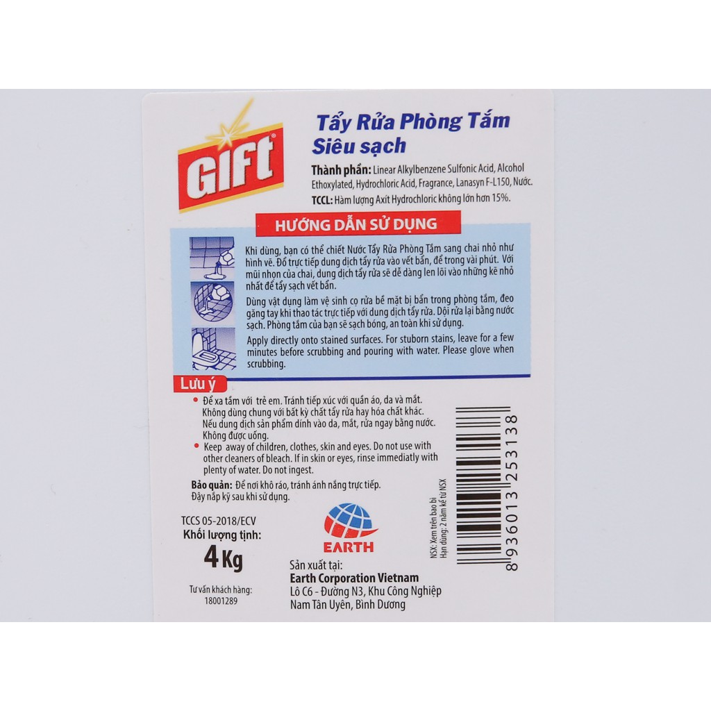 Nước tẩy nhà tắm Gift đậm đặc siêu sạch 4kg