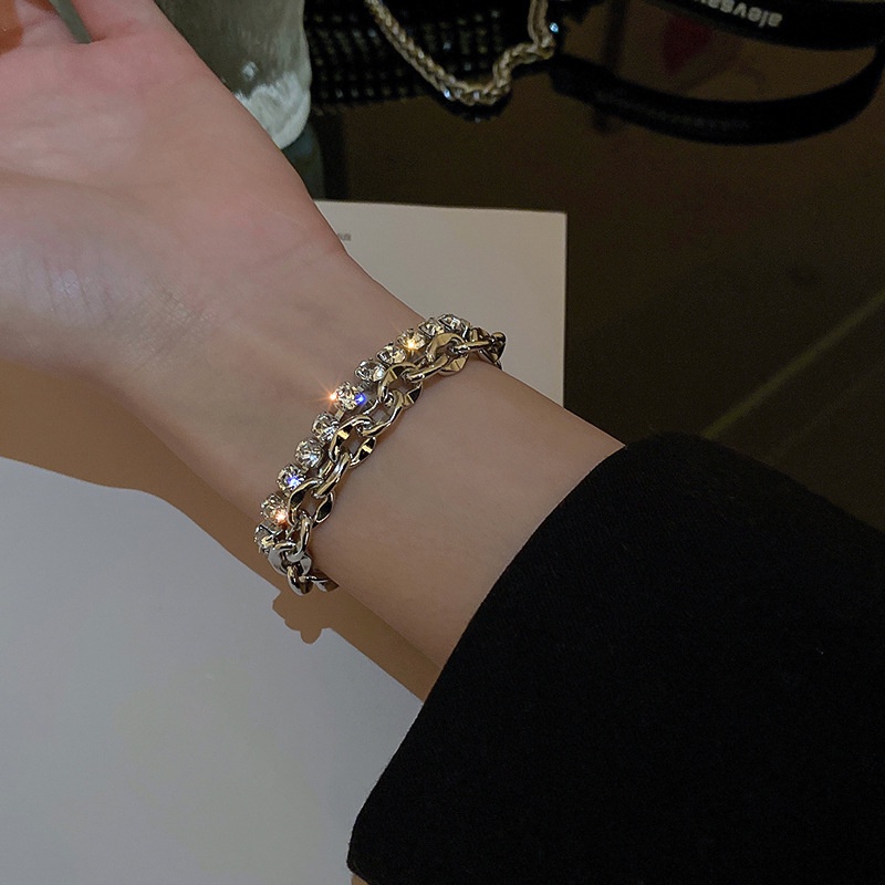 Vòng Tay Hai Lớp Đính Đá Thời Trang Đơn Giản Cá Tính Chất Lượng Cao Cá Tính