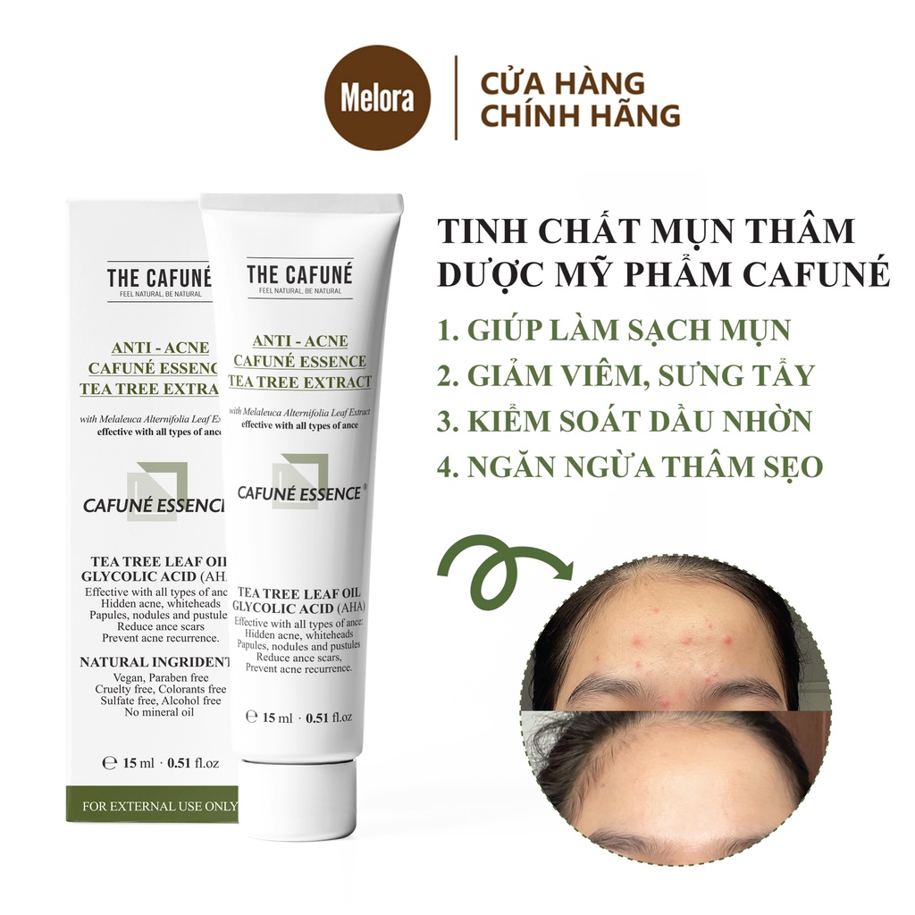 Tinh Chất Chấm Mụn Mờ Thâm Chính Hãng Cafuné Essence 15ml thành phần AHA Và Tràm Trà - Giảm Mụn, Giảm Thâm, Dưỡng Da