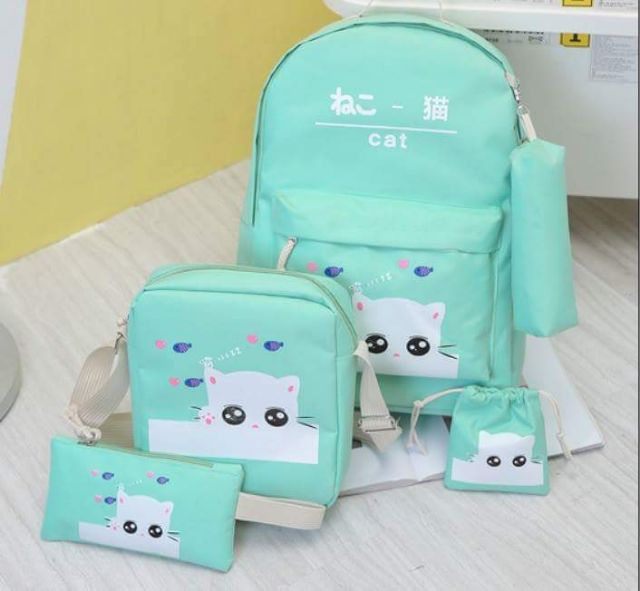 🎁BALO COMBO 5 MÓN BALO TÚI SÁCH CHÚ MÈO DỄ THƯƠNG  Quảng Châu laptop Ulzzang nữ cute