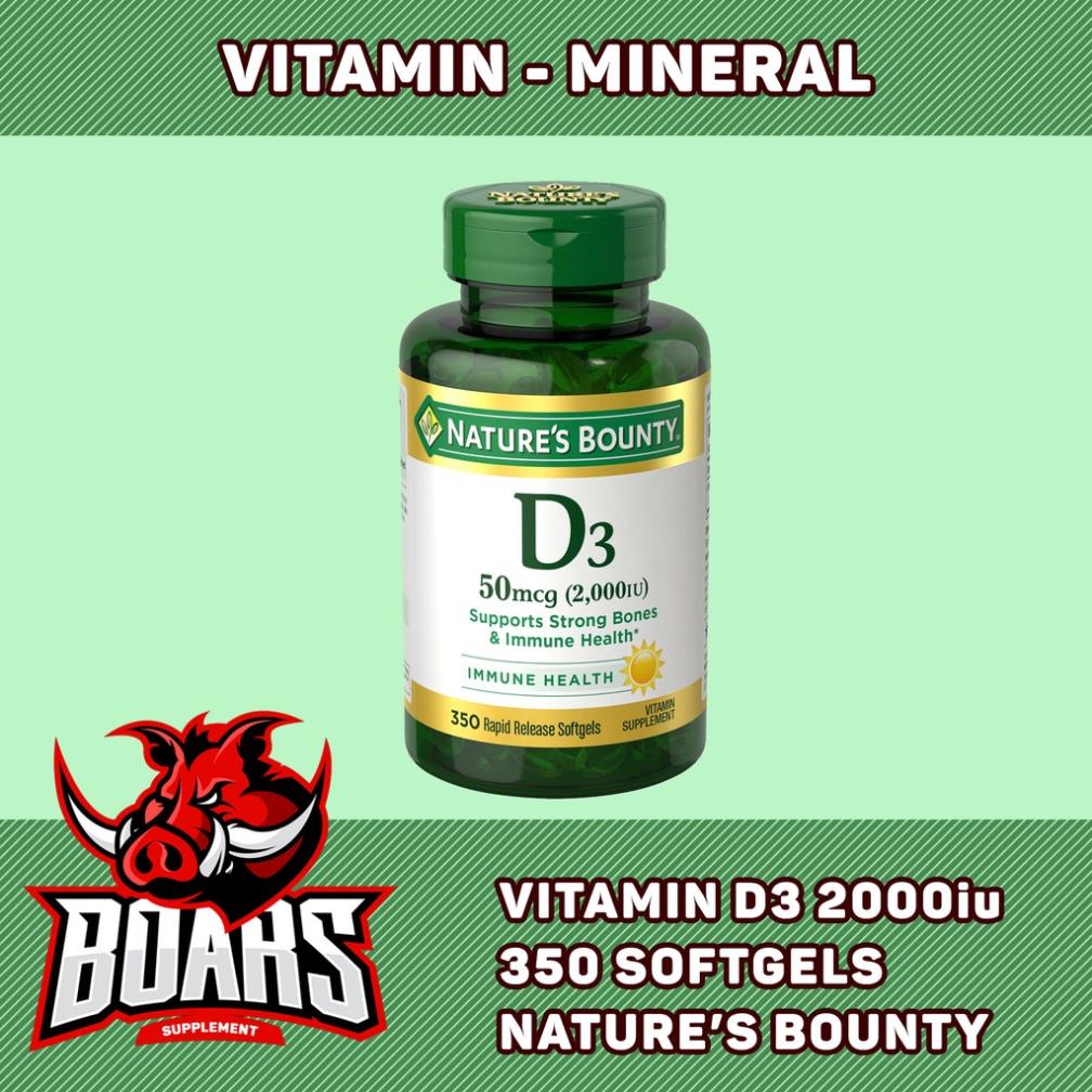 VIÊN UỐNG NATURE BOUNTY VITAMIN D3 2000IU, HỖ TRỢ XƯƠNG KHỚP< HỆ MIỄN DỊCH, HỘP 350 VIÊN NANG SOFTGELS