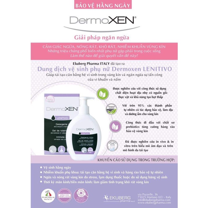 Dung dịch vệ sinh phụ nữ DermoXEN LENITIVO 200ml, nước vệ sinh phụ nữ giảm ngứa khô rát, dưỡng ẩm vùng kín - Luca Store