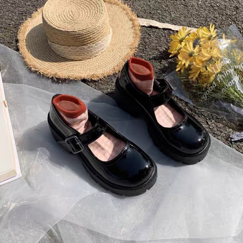 Giày lolita đế cao da bóng phụ nữ phong cách Hàn Quốc