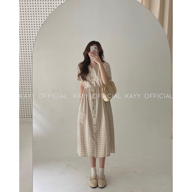 KAYY. Váy kẻ caro khuy dọc - Vkch
