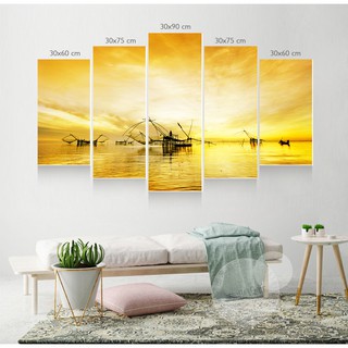 Bộ 5 tranh ghép treo tường Hiện đại VTC phong cảnh hoàng hôn trên biển  VIP Luna - TG - 0086