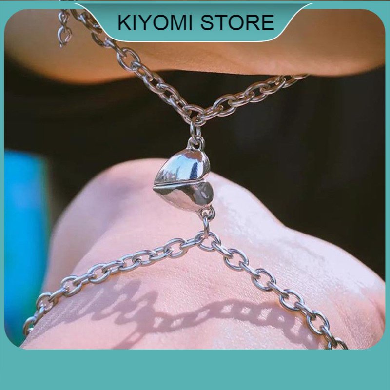 Set 2 Vòng Tay Thép Không Gỉ Có Mặt Nam Châm Hình Trái Tim Cho Cặp Đôi KIYOMI STORE
