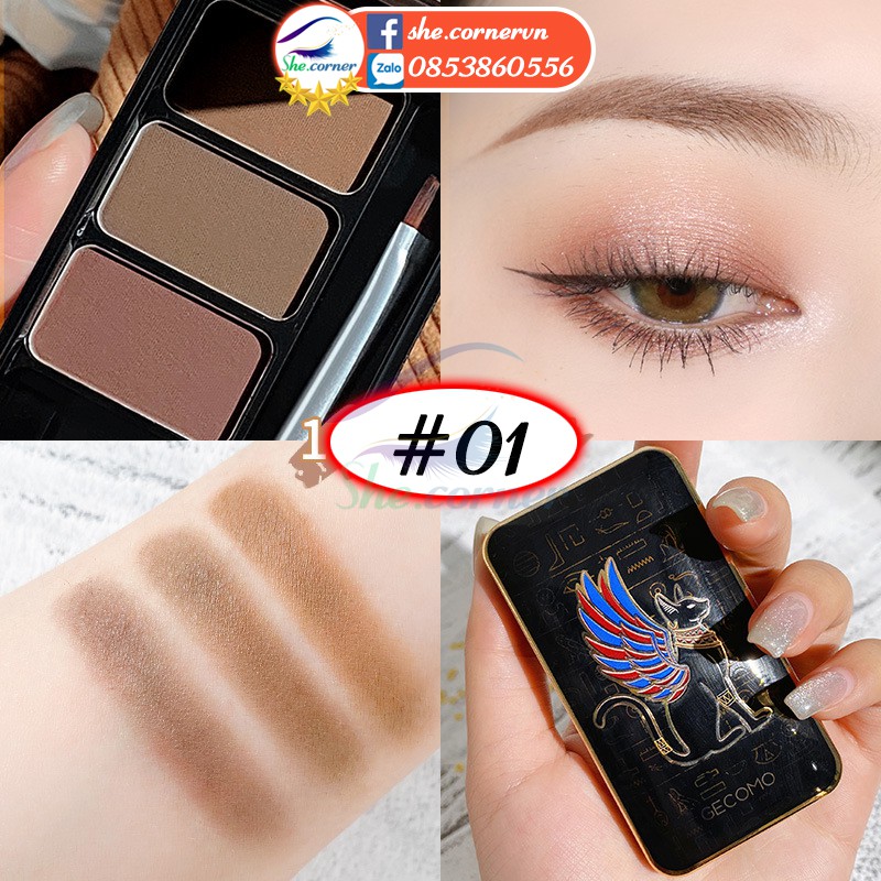 Bột tán mày tự nhiên 3 màu GECOMO 211013 Egypt Eyebrow Powder 4g hộp tiện dụng có gương và cọ | BigBuy360 - bigbuy360.vn