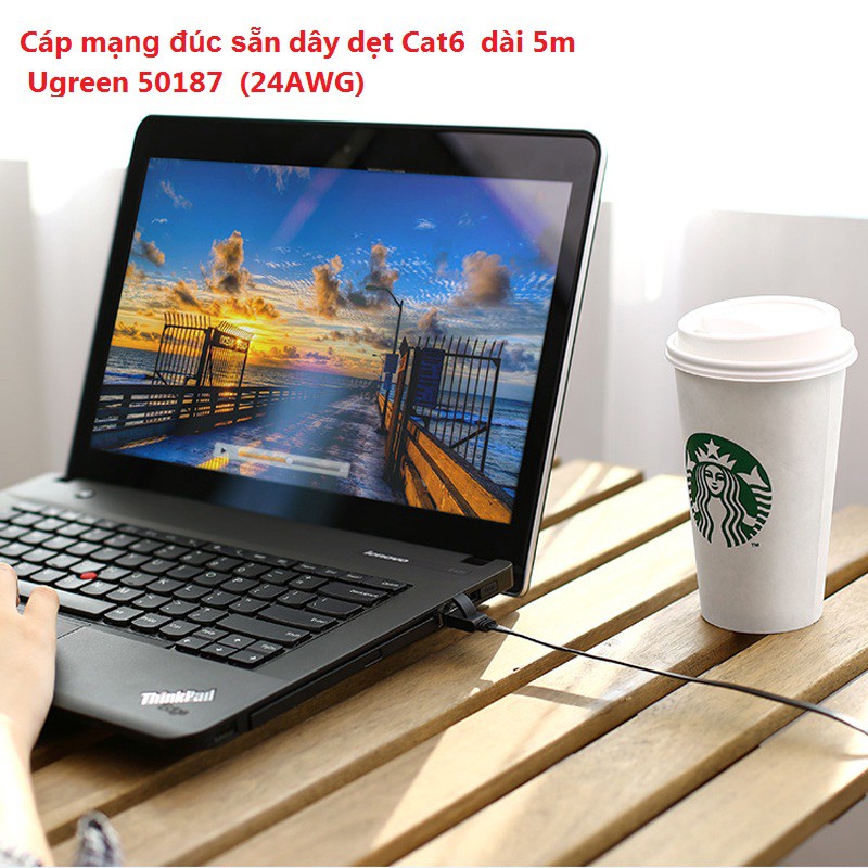 Cáp mạng đúc sẵn dây dẹt Cat6 dài 5m Ugreen 50187 (24AWG)