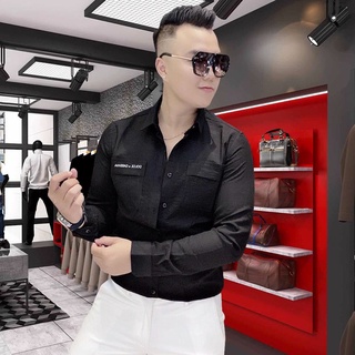 ( trend 2022) áo sơ mi nam dài tay cao cấp vải đũi hè có thêu chữ D&G trên túi