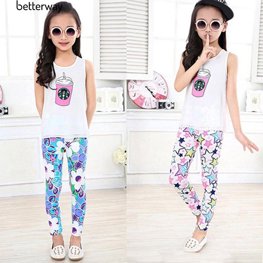 Quần Legging Co Giãn In Hoa Và Ngôi Sao Cho Bé Gái (2-14 Tuổi)