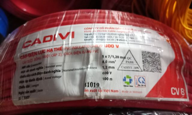 Dây điện đơn Cadivi CV8.0mm²(combo 5mét)