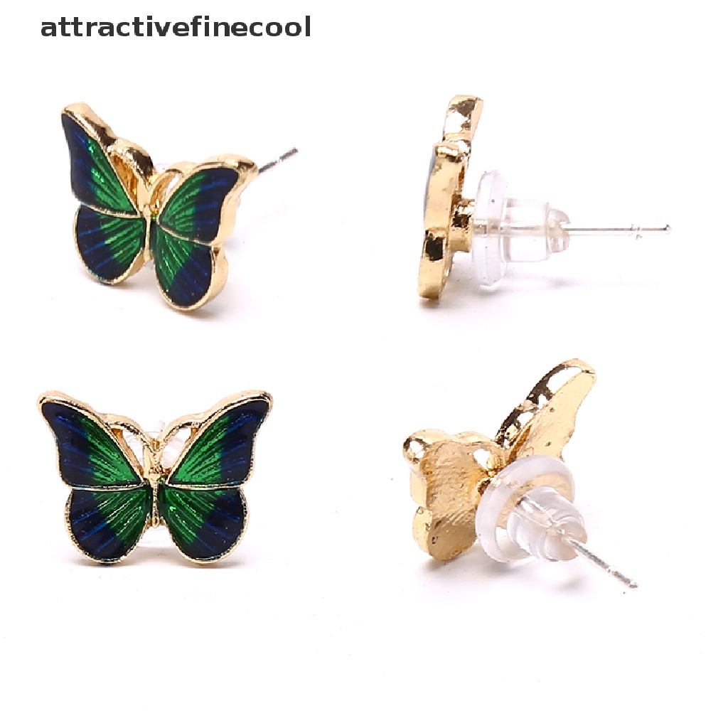Khuyên Tai Hình Bướm Tráng Men Màu Xanh Lá Thời Trang Cho Nữ