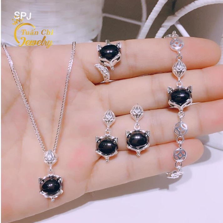 Set Hồ Ly Bạc 🍁 FREESHIP🍁 Bộ Trang Sức Hồ Ly Bạc Cao Cấp Kết Hợp Đá Phong Thủy Theo Mệnh Mang Lại May Mắn