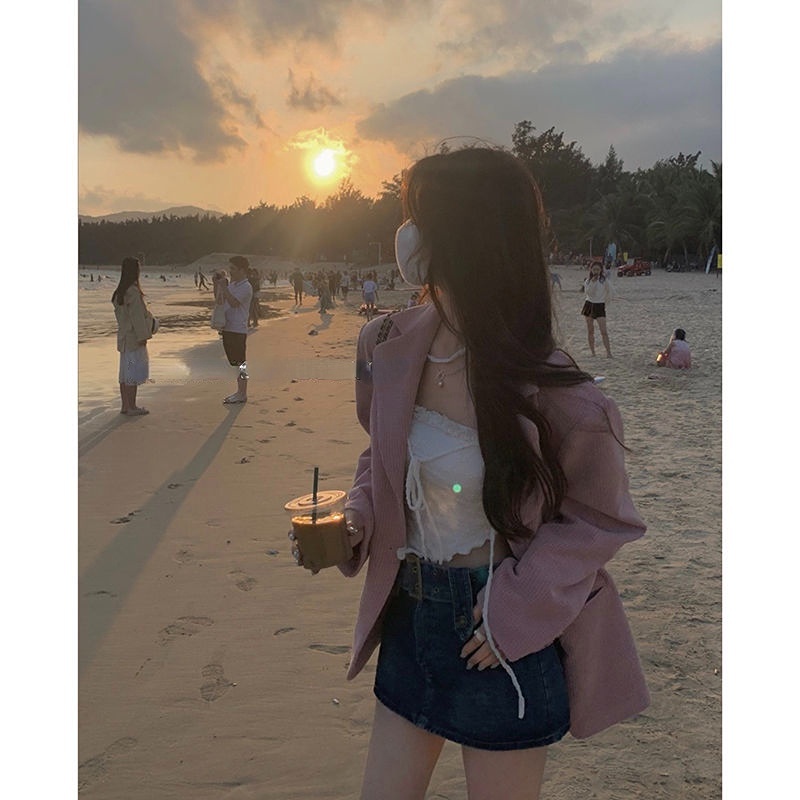 Bộ Áo Ren Hai Dây + Áo Choàng Ngắn 2022 Thời Trang Xuân Hè Cho Nữ