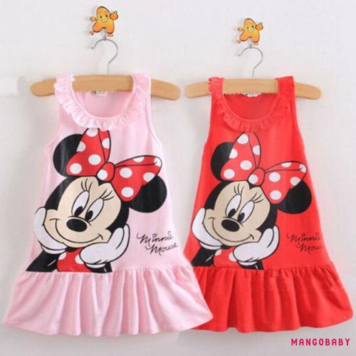 Đầm cộc tay in hình chuột Minnie xinh xắn dành cho bé gái