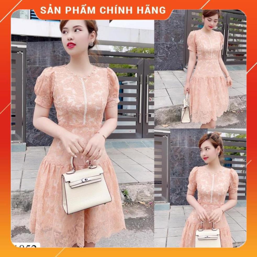 Đầm xòe ren Nhật cao cấp, be tây cổ đính ngọc ❤️ Freeship ❤️ tiểu thư dễ thương, nhẹ nhàng