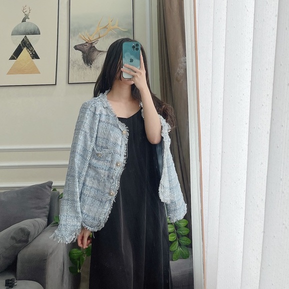 Áo dạ xù khuy ngọc