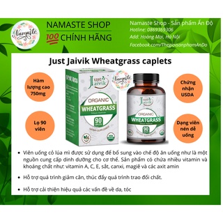 Just Jaivik Wheatgrass 750mg - Viên uống hữu cơ Cỏ Lúa Mì bổ sung các loại vitamin và dưỡng chất