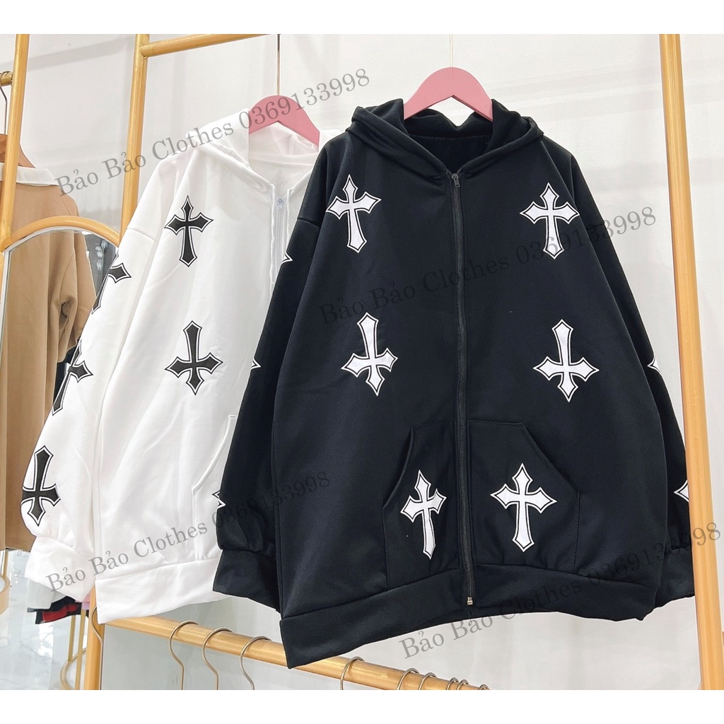 Áo Khoác Nỉ Nam Nữ  Form Rộng Mũ Rộng Chữ Thập Vải Dày Mịn Thoáng Mát Thiết Kế Thời Trang Kiểu Dáng Năng Động