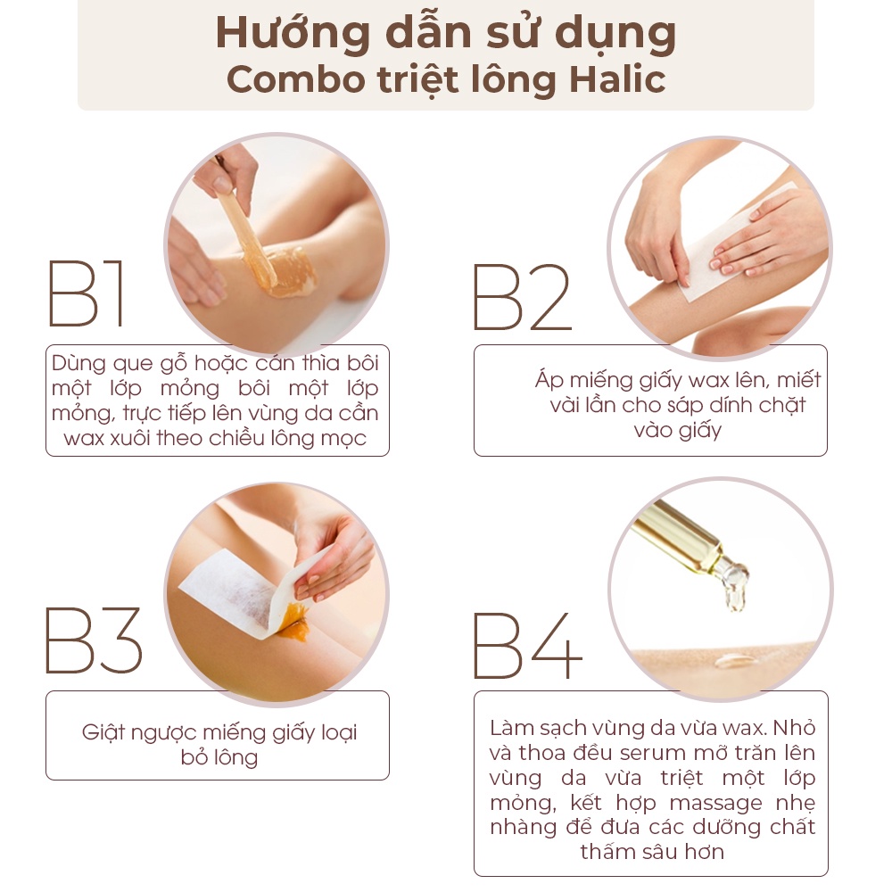 Combo triệt lông vĩnh viễn gồm Sáp Wax Lông và Serum Mỡ Trăn triệt lông Halic Organic dùng cho Chân Tay, Nách, Body