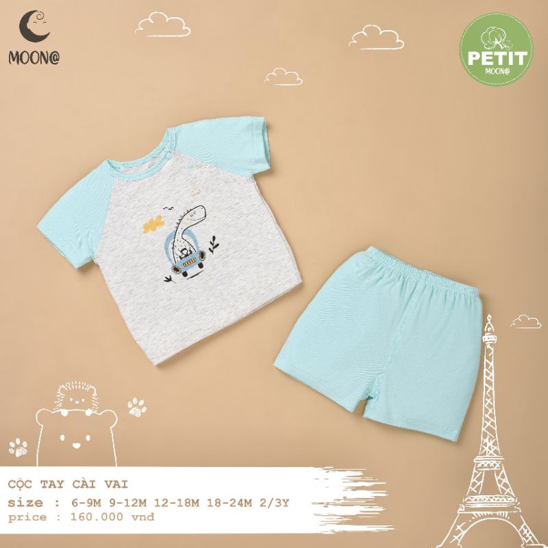 Moon -  Bộ cộc cài vai Moon vải petit mềm mát họa tiết xinh yêu cho bé 6m-3y