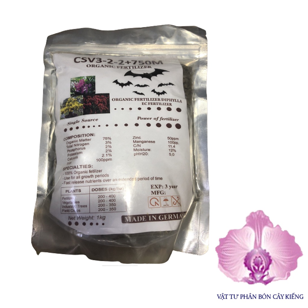 Phân Dơi Nén - Hà Lan CSV 3-2-2+75OM Organic Fertilizer - #500A# 1kg