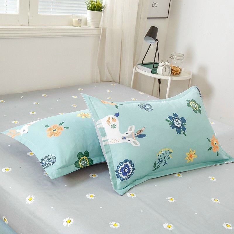 [ẢNH TỰ CHỤP] Bộ 4 Món Chăn Ga Gối Cotton Poly Nhập Khẩu Japan Tông Xanh Êm Dịu