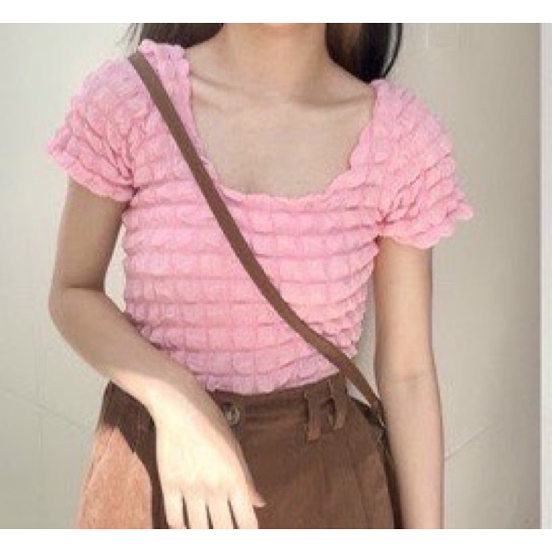 Áo Croptop Xốp Tay Ngắn Cổ U