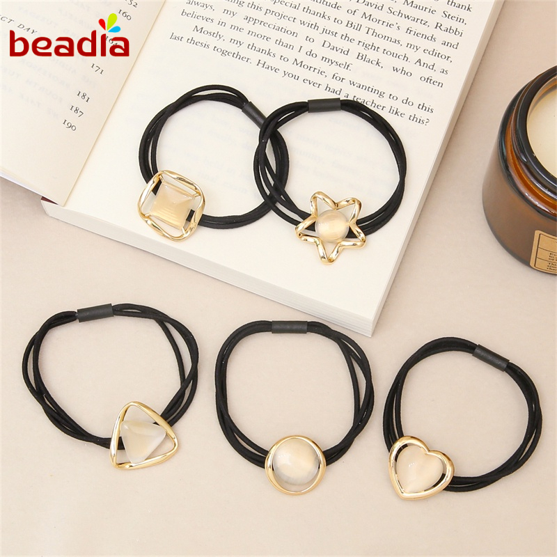 Dây buộc tóc BEADIA cao su co giãn đính đá opal hình học thời trang cho nữ