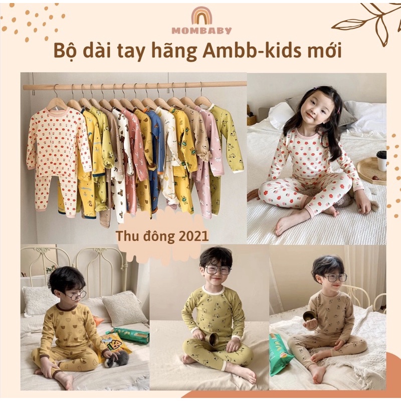 (Ambb-kids QC) Bộ Dài Tay Thun Cotton Co Dãn Họa Tiết Dễ Thương Cho Bé Trai, Bé Gái