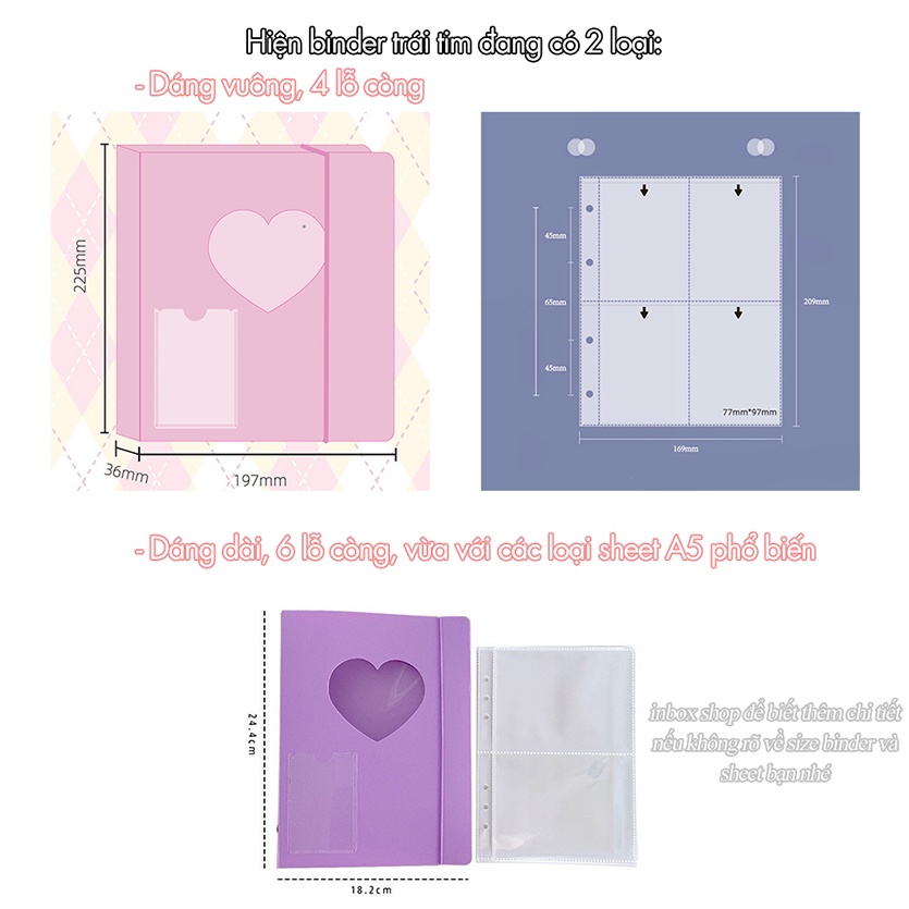 Sổ Binder Còng A5 Trái Tim Heart Card Collect Book Màu Trơn Có Thun Gài