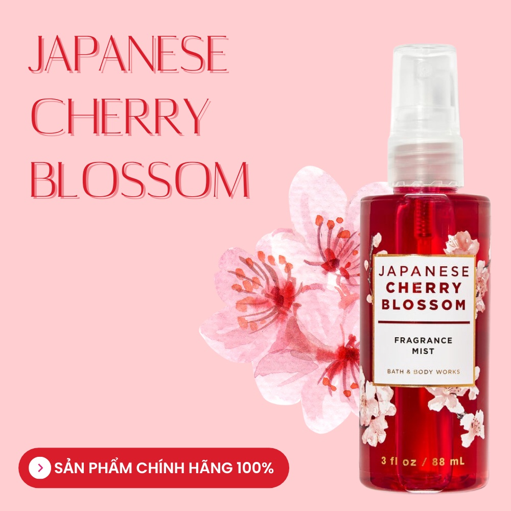 Xịt thơm toàn thân Bath & Body Works Japanese Cherry Blossom Hương Hoa Anh Đào Chai Mini 88ml