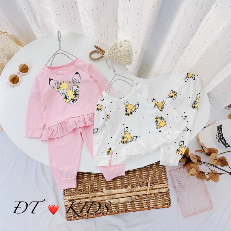 Set 2 bộ nai cotton thu đông bé gái