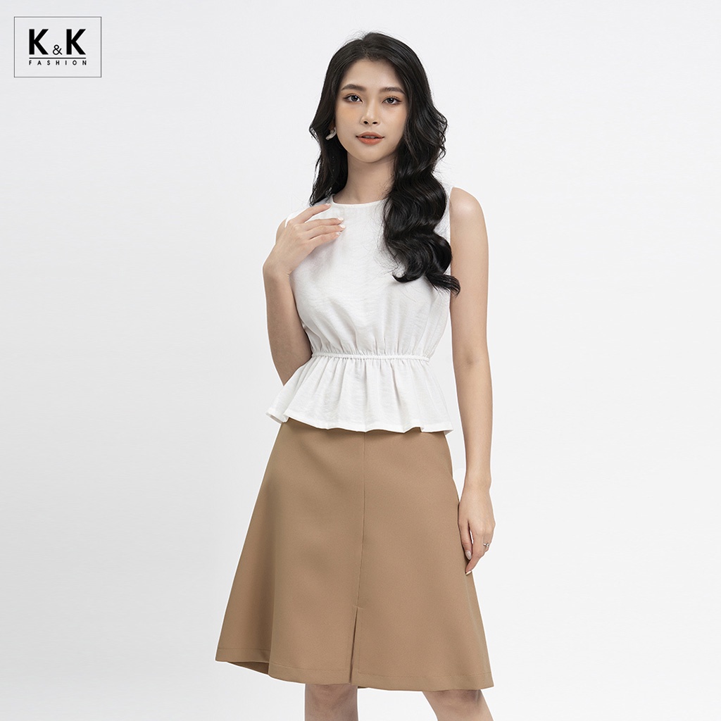 Áo Kiểu Nữ Màu Trắng Eo Bo Thun K&amp;K Fashion ASM07-01 Chất Liệu Đũi Mềm Mát