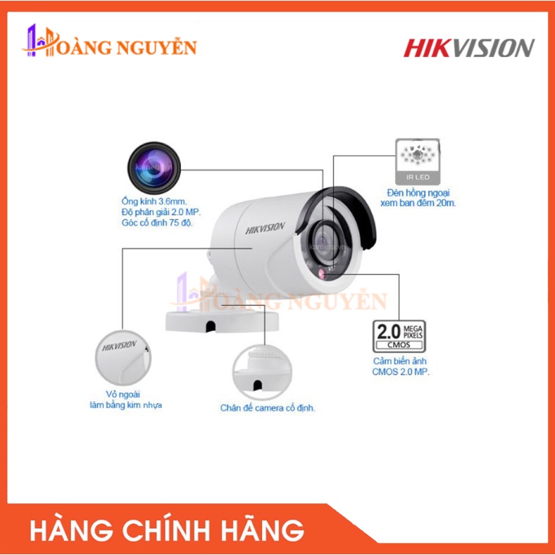 [NHÀ PHÂN PHỐI] Camera HD-TVI Hikvision DS-2CE16D0T-IRP hồng ngoại 20m 2MP