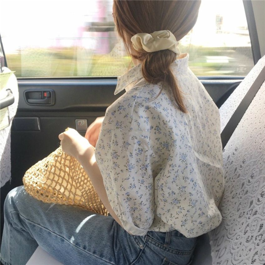 Áo sơ mi nữ hoa nhí ngắn tay tiểu thư bánh bèo dễ thương tay bồng phong cách Hàn Quốc công sở mát mẻ mùa hè 2022 - Kemi