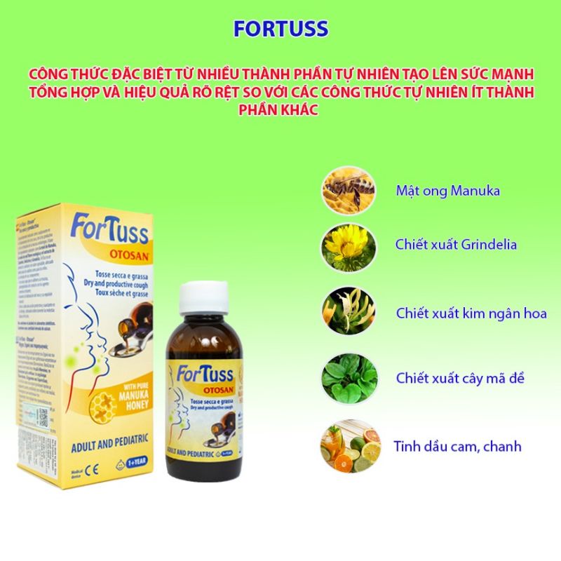 Siro ho FORTUSS OTOSAN_Nhập khẩu chính hãng Italy_Giảm ho tiêu đờm dịu họng
