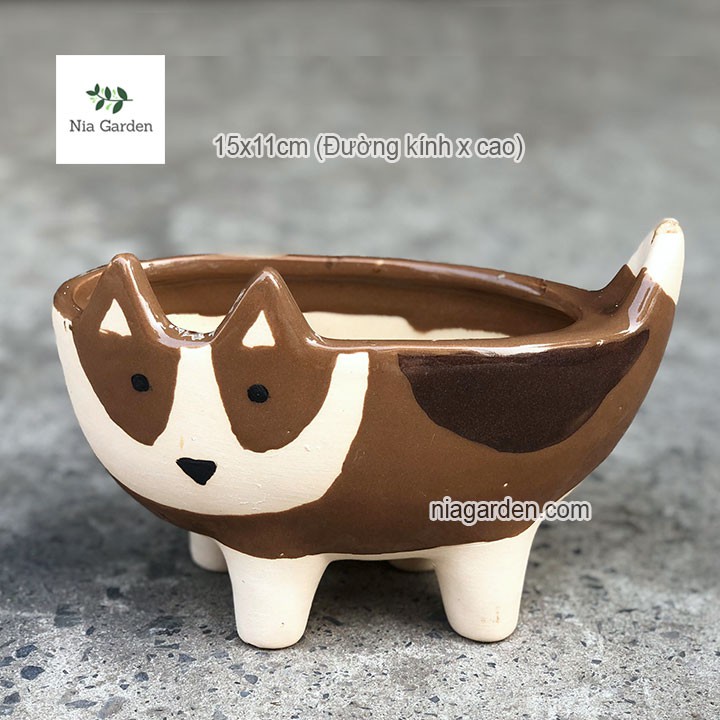 Chậu chó nâu bằng sứ trồng cây mini sen đá xương rồng nhỏ để bàn Nia Garden N4