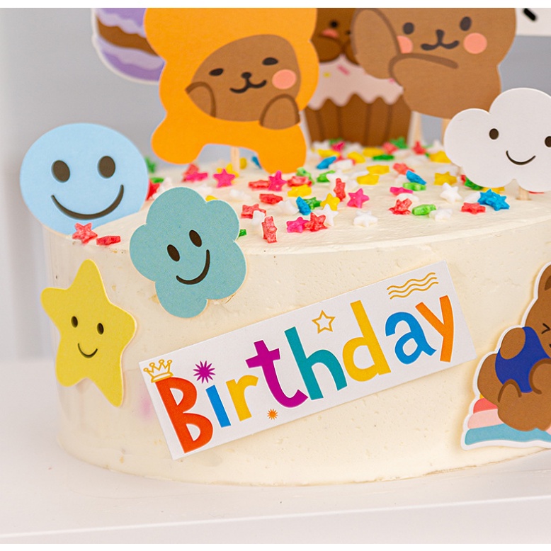 Set Que Cắm Trang Trí Bánh Kem Hình Gấu Dễ Thương Phong Cách Hàn Quốc