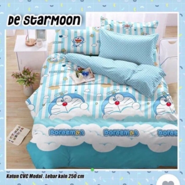 Ga Trải Giường Vải Lanh Cotton Hình Doraemon / Hello Kitty Dễ Thương