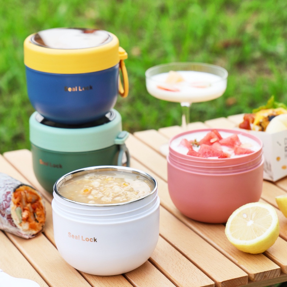 Cốc Đựng Súp Chân Không 600Ml Hộp Đựng Thức Ăn Hộp Cơm Trưa Giữ Nhiệt Mini Bình Có Thìa Cốc Ăn Sáng Cách Nhiệt Bằng Thép Không Gỉ Flowerdance