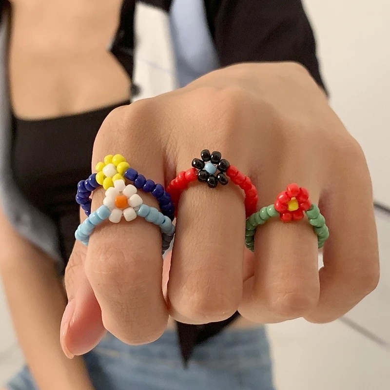 Bộ Nhẫn Nhựa Acrylic Trong Suốt Nhiều Màu Phong Cách Bohemian Dễ Thương