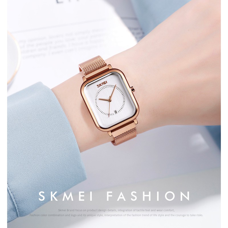 Đồng Hồ Quartz Mặt Vuông Dây Thép Không Gỉ Skmei