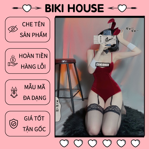 Cosplay thỏ bunny anime đáng yêu sexy đồ ngủ 1 mảnh nhung liền thân thỏ có đuôi đen đỏ gợi cảm quyến rũ BIKI HOUSE N737