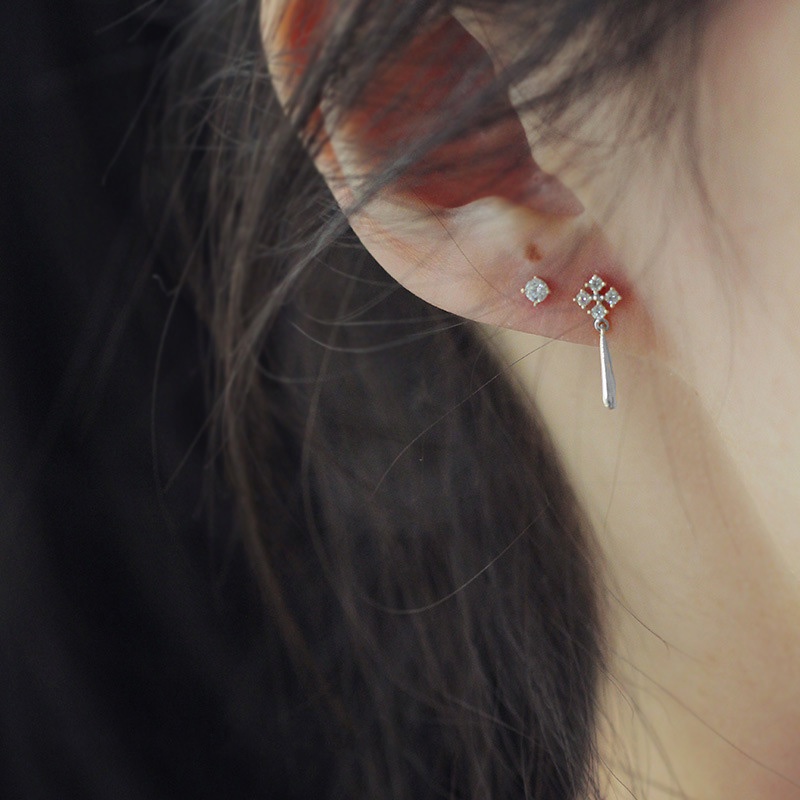 Khuyên Tai Nữ Dáng Dài Bạc S925 Cao Cấp, Hoa 4 Cánh Đính Đá B2674 Bảo Ngọc Jewelry