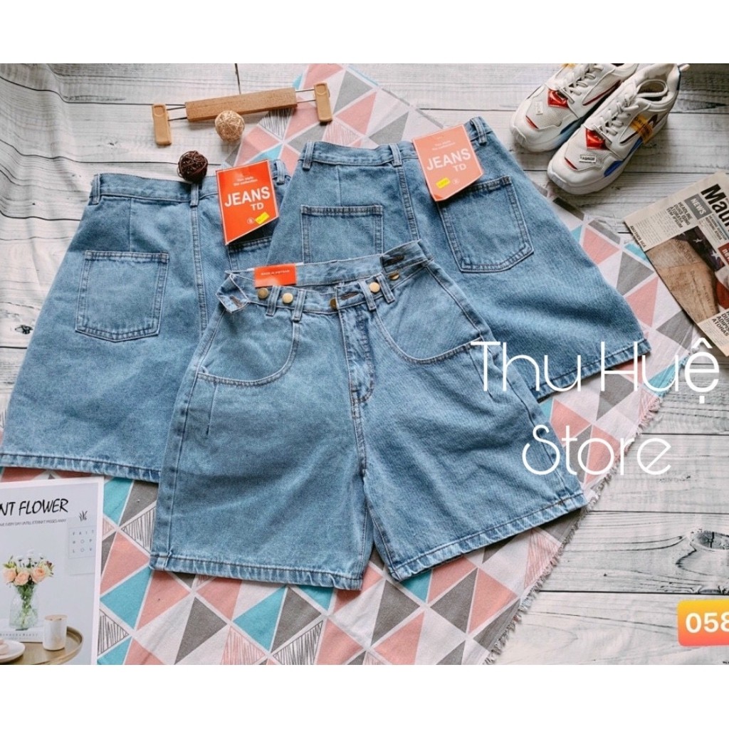 Quần Short Jean Nữ Ống Rộng Lưng Cao Ảnh Shop Chụp
